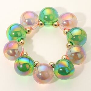 Pink & Green Iridescent Ball Bracelet Chunky Bubble Beaded Fun Statement Jewelry